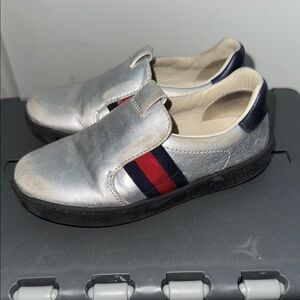 Gucci Stylish Kids Silver Slip-On Shoes unisex